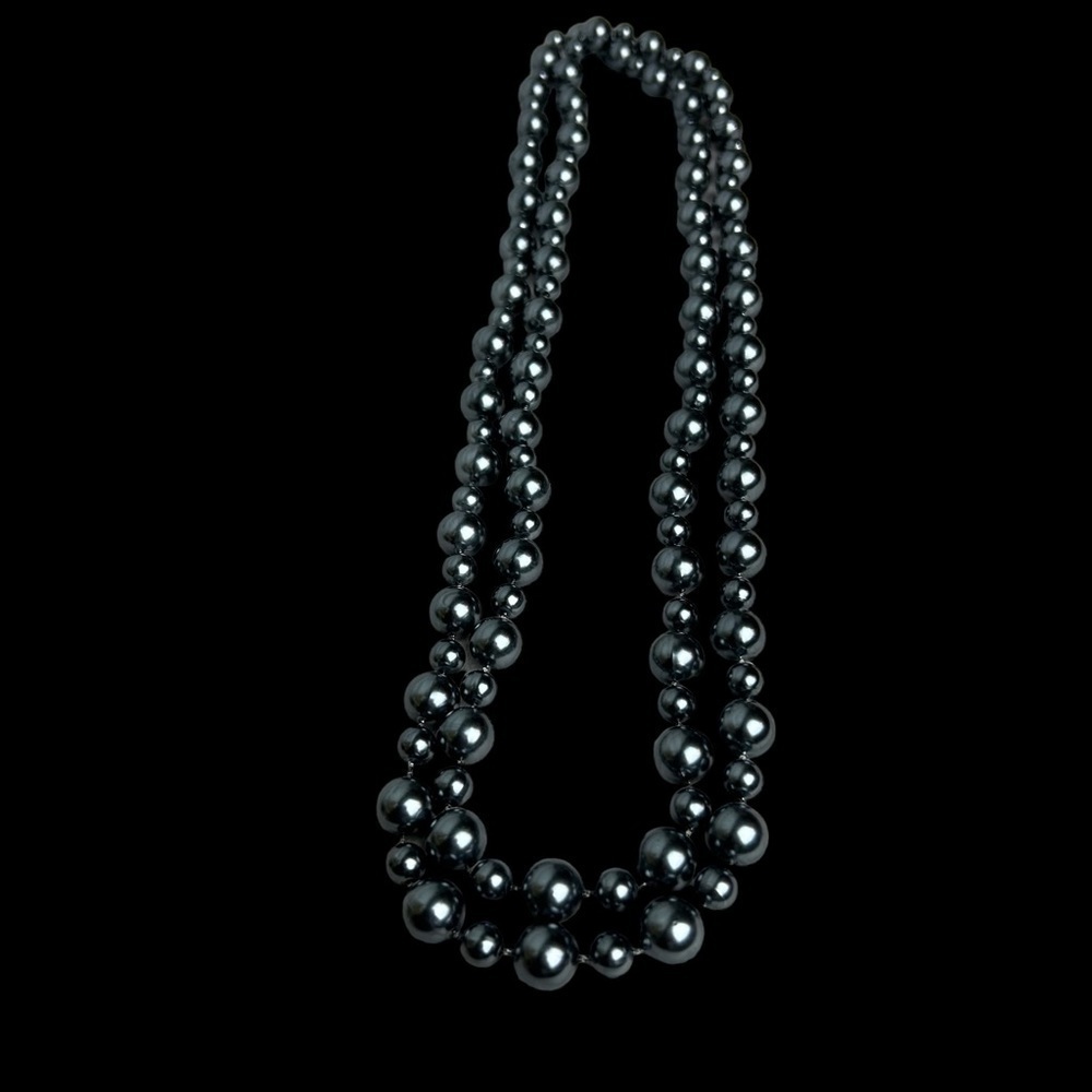 Gunmetal Grayish Black Faux Pearl Long Necklace